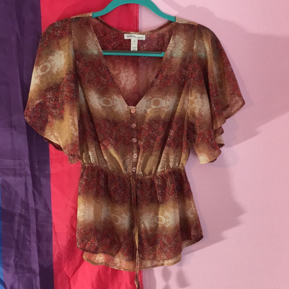 Sheer floral ambiance apparel tunic S